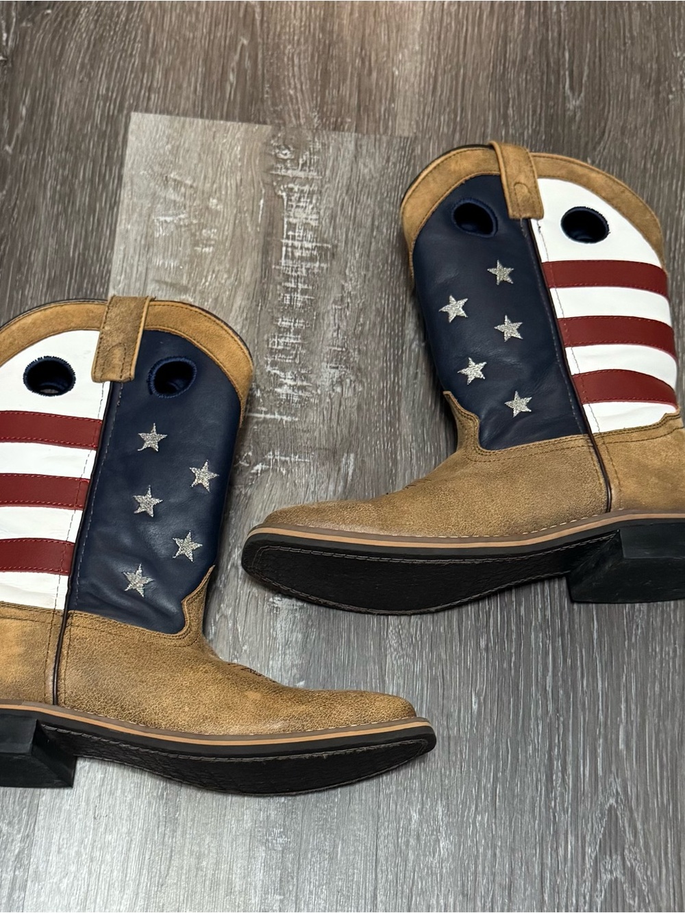 Kids American Flag Cowboy Boots - Navy, Red & Tan